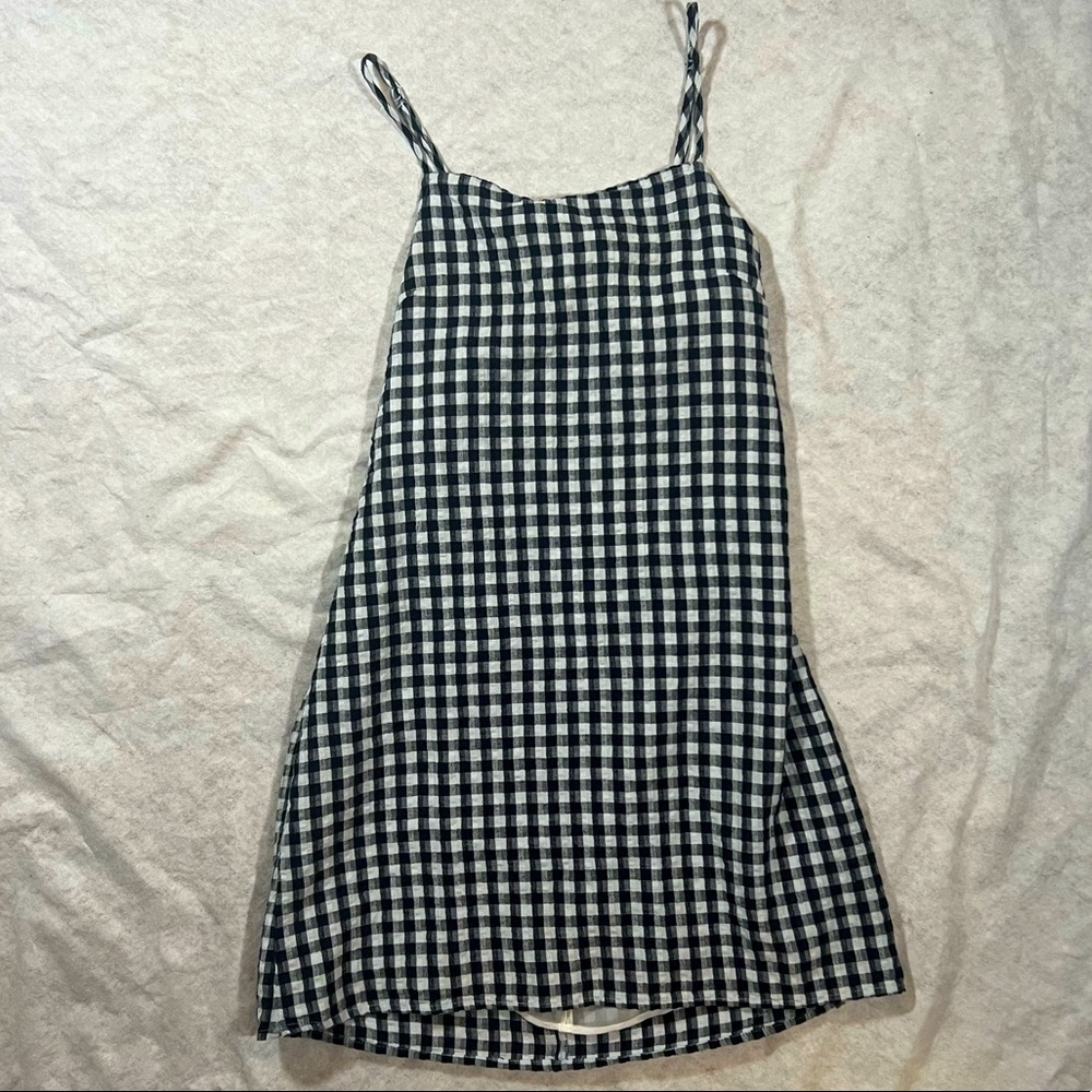 Navy and White American Eagle Spaghetti Strap Gingham Dress